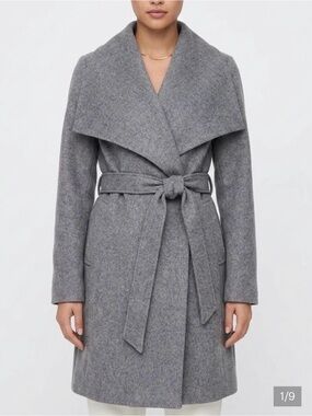 Tahari Light Gray Wool-Blend Wrap Coat